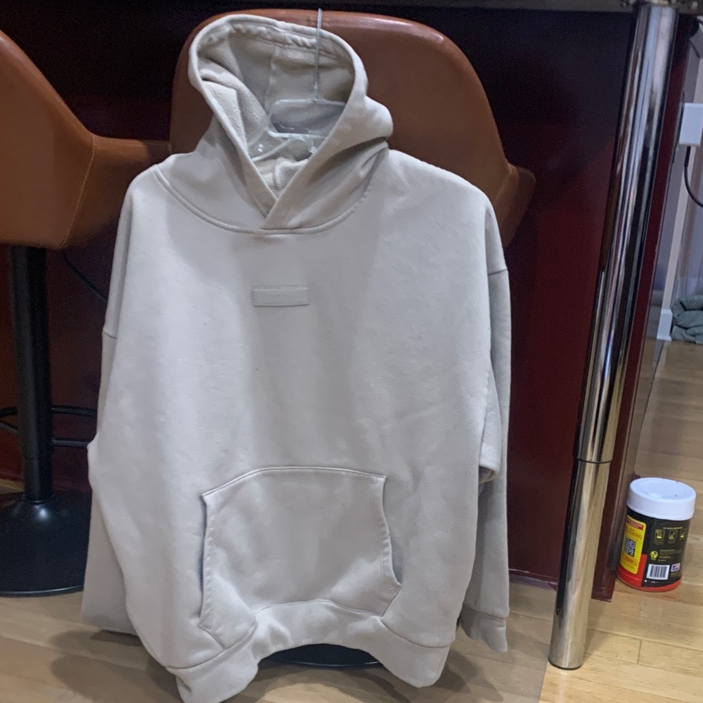 Men's Cream Pullover Hoodie with Kangaroo Pocket